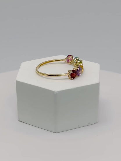 18K Gold Natural Multicolor Stone Lucky Ring