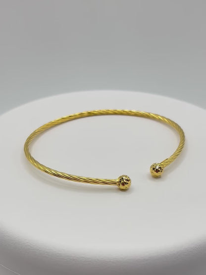 18K Gold Twisted Ball Bangle