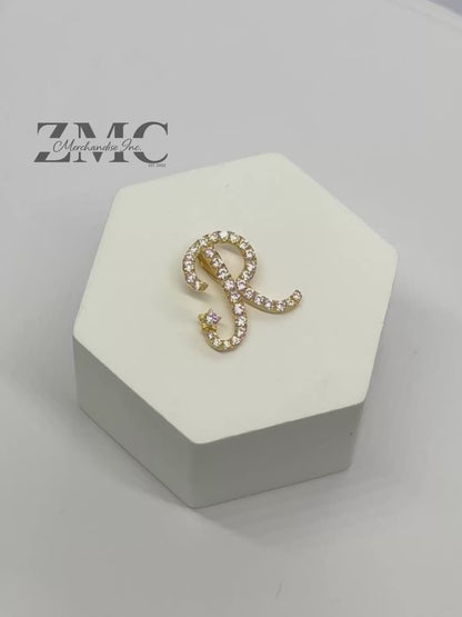 18K Gold Initial Moissanite Diamond Letter R Pendant