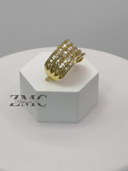 K18 Japan 4 Layered Natural Diamond Baguette Ring 1.5 carat