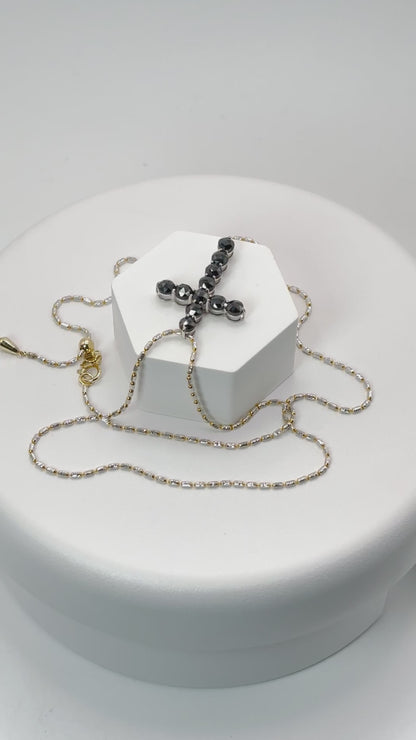 18K Gold Black Natural Diamond Cross Necklace