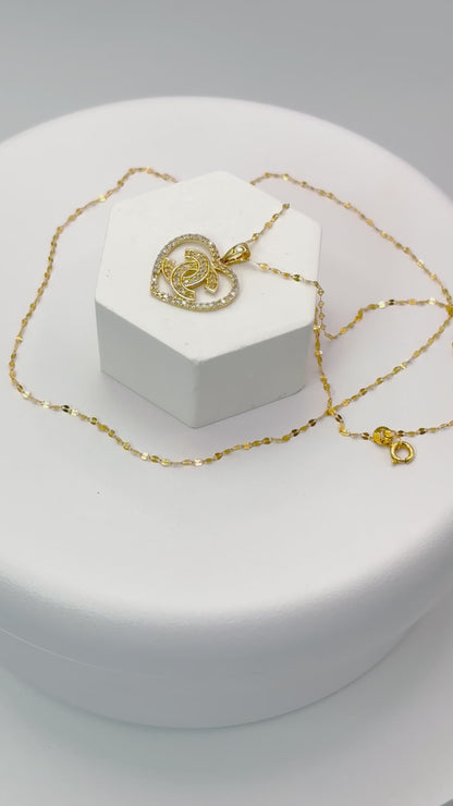 K18 Japan Gold Heart Necklace Natural Diamond with FREE 18K Gold Chain