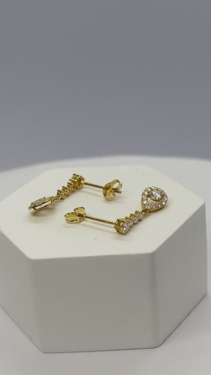 18k Gold Teardrop Dangling Stud Moissanite Diamond Earrings