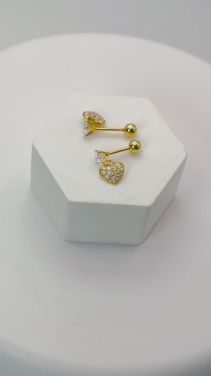 18K Gold Screw Type Heart Dangling Moissanite Diamond Earrings