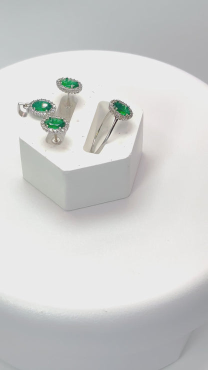 K18 Japan Earrings, Ring, and Pendant Zircon Green Stone Set
