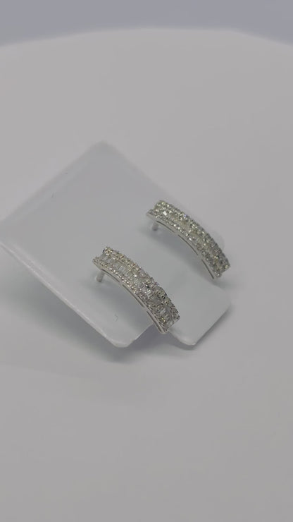K18 Japan White Gold Baguette Half Loop Stud Earrings 0.34 carat Natural Diamond